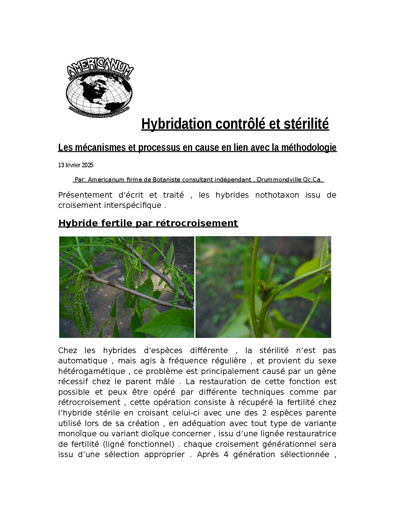 Aperçu Article 1 - Hybridation contrôlée et stérilité